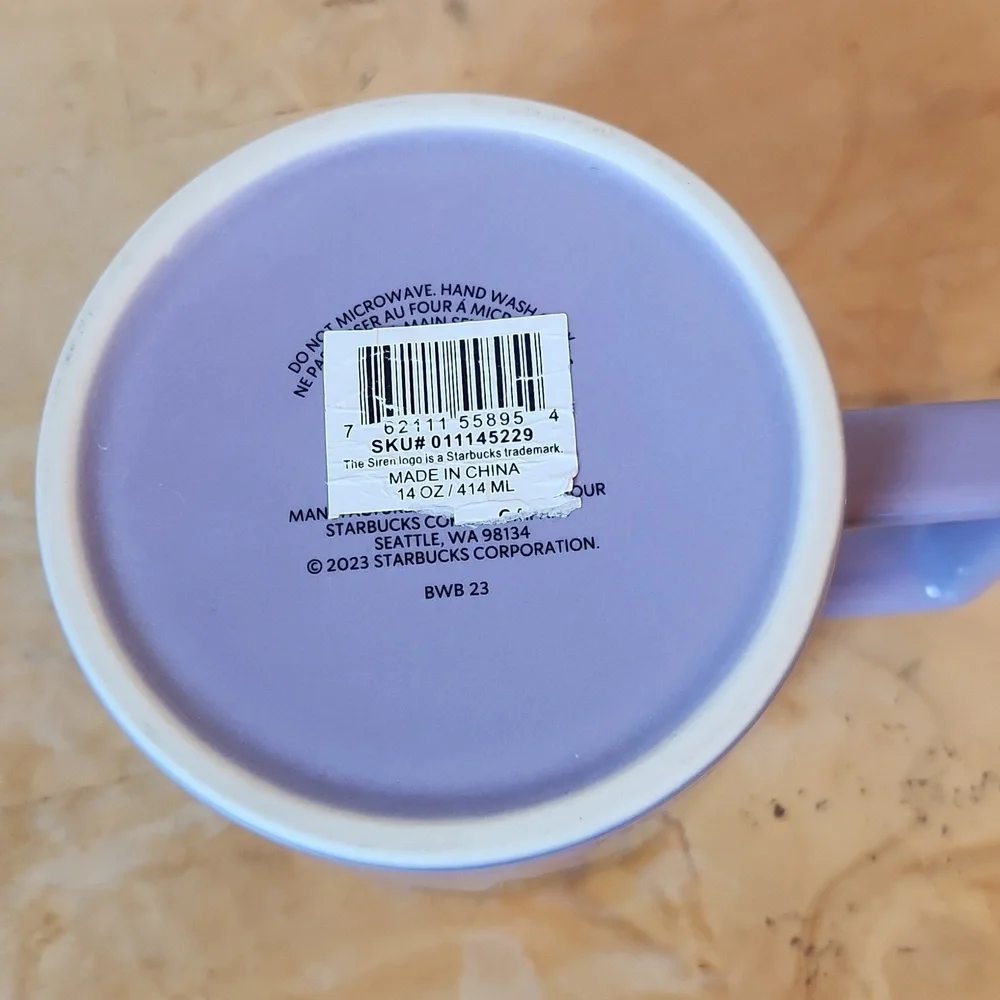Starbucks Ceramic Mug With Lilac Jellyfish and Parasols Size 14 ounces
